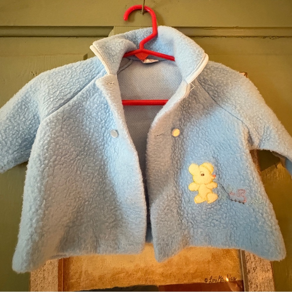 Vintage Cozy Blue Teddy Bear Kids Jacket